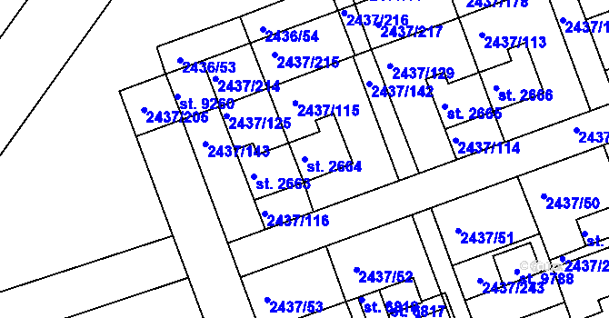 Parcela st. 2664 v KÚ Hodonín, Katastrální mapa