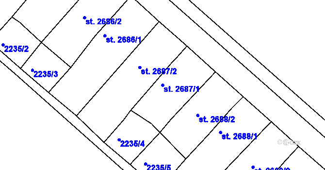 Parcela st. 2687/1 v KÚ Hodonín, Katastrální mapa
