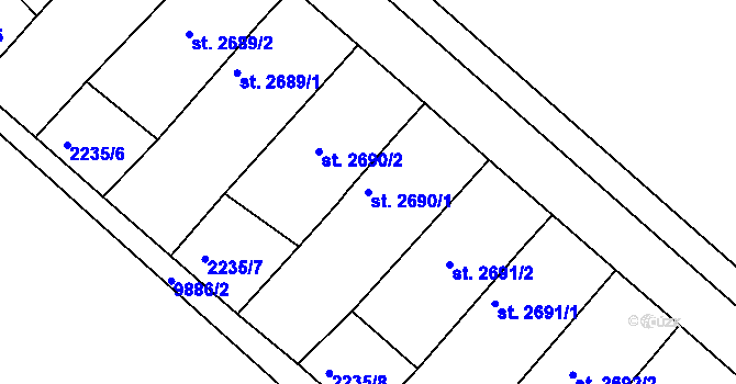 Parcela st. 2690/1 v KÚ Hodonín, Katastrální mapa