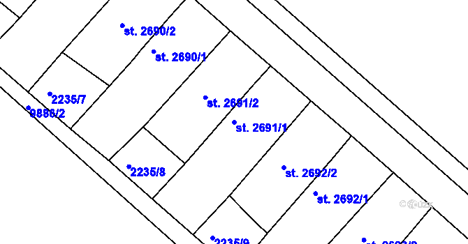 Parcela st. 2691/1 v KÚ Hodonín, Katastrální mapa