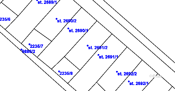 Parcela st. 2691/2 v KÚ Hodonín, Katastrální mapa