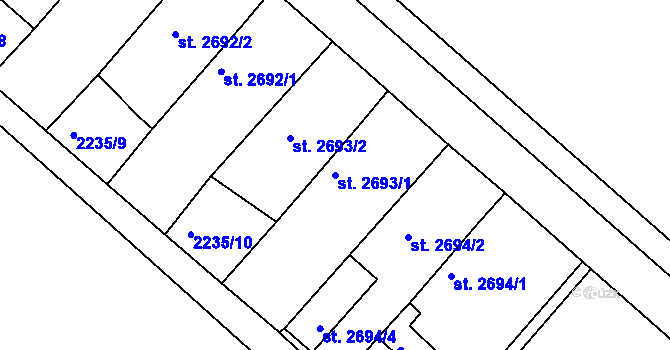 Parcela st. 2693/1 v KÚ Hodonín, Katastrální mapa