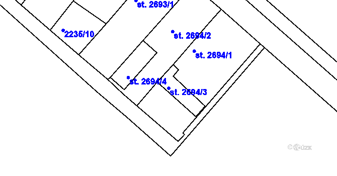 Parcela st. 2694/3 v KÚ Hodonín, Katastrální mapa