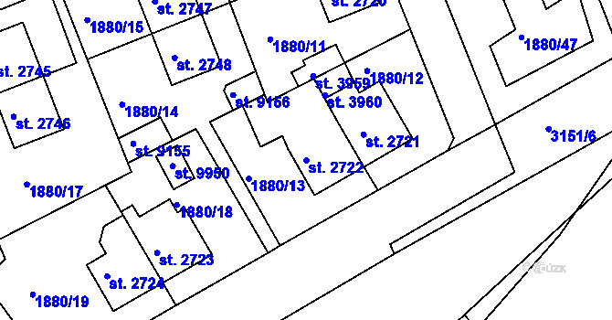 Parcela st. 2722 v KÚ Hodonín, Katastrální mapa