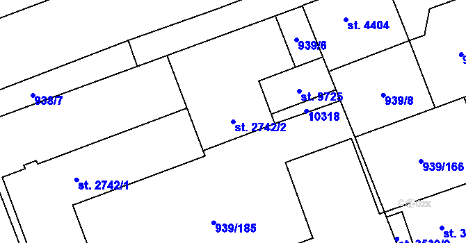Parcela st. 2742/2 v KÚ Hodonín, Katastrální mapa