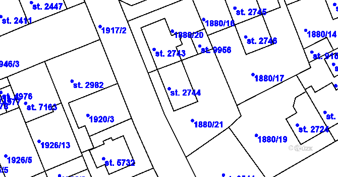 Parcela st. 2744 v KÚ Hodonín, Katastrální mapa