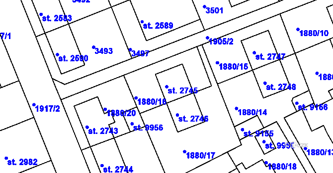 Parcela st. 2745 v KÚ Hodonín, Katastrální mapa