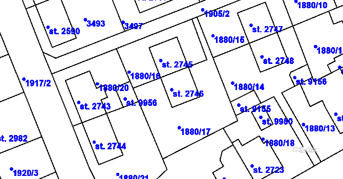 Parcela st. 2746 v KÚ Hodonín, Katastrální mapa