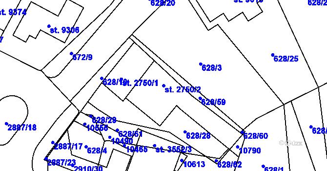 Parcela st. 2750/2 v KÚ Hodonín, Katastrální mapa