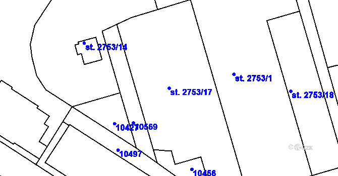 Parcela st. 2753/17 v KÚ Hodonín, Katastrální mapa