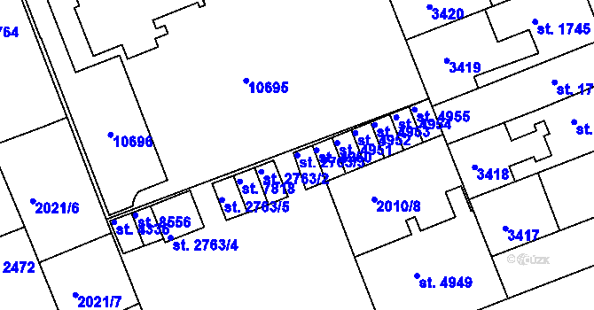 Parcela st. 2763/3 v KÚ Hodonín, Katastrální mapa