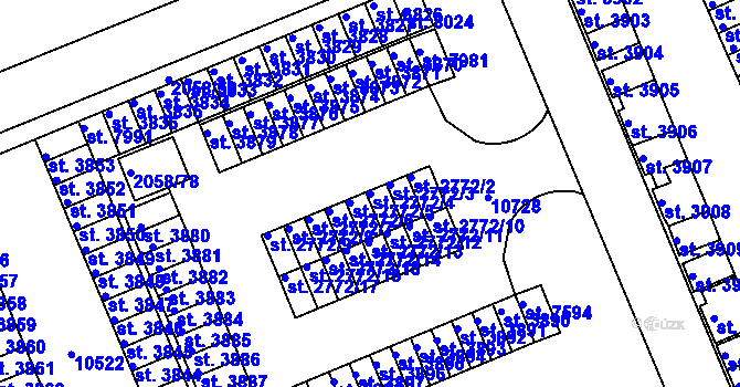 Parcela st. 2772/4 v KÚ Hodonín, Katastrální mapa