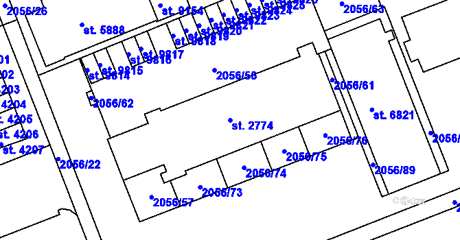Parcela st. 2774 v KÚ Hodonín, Katastrální mapa