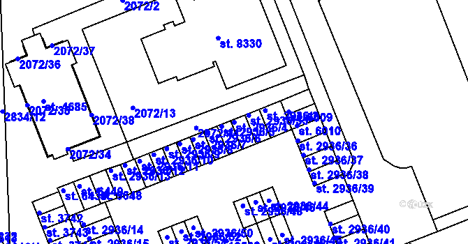Parcela st. 2936/4 v KÚ Hodonín, Katastrální mapa