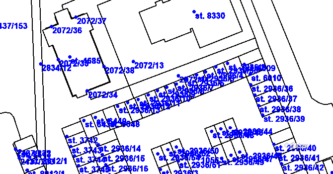 Parcela st. 2936/8 v KÚ Hodonín, Katastrální mapa