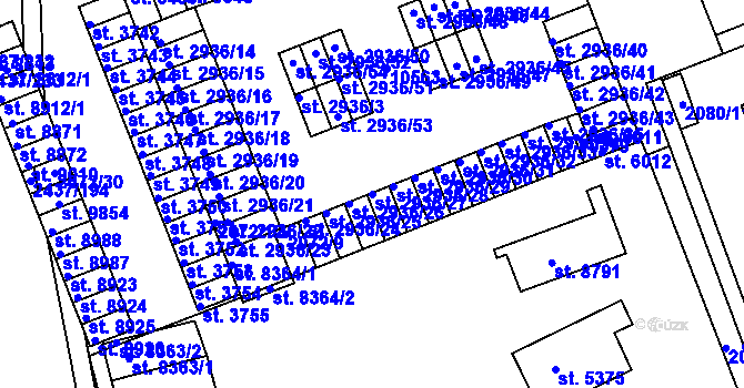 Parcela st. 2936/27 v KÚ Hodonín, Katastrální mapa