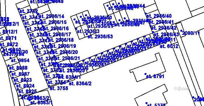Parcela st. 2936/28 v KÚ Hodonín, Katastrální mapa
