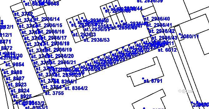 Parcela st. 2936/29 v KÚ Hodonín, Katastrální mapa