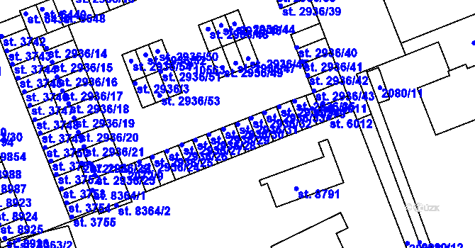 Parcela st. 2936/31 v KÚ Hodonín, Katastrální mapa