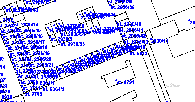 Parcela st. 2936/32 v KÚ Hodonín, Katastrální mapa