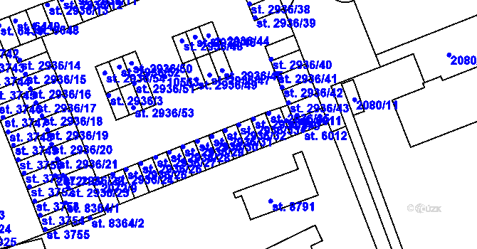 Parcela st. 2936/33 v KÚ Hodonín, Katastrální mapa