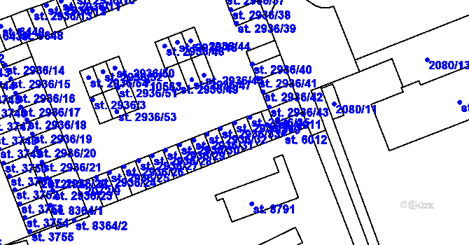 Parcela st. 2936/34 v KÚ Hodonín, Katastrální mapa
