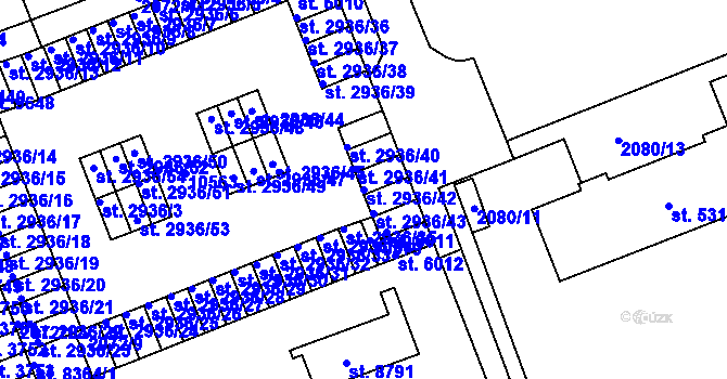 Parcela st. 2936/42 v KÚ Hodonín, Katastrální mapa
