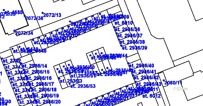 Parcela st. 2936/44 v KÚ Hodonín, Katastrální mapa