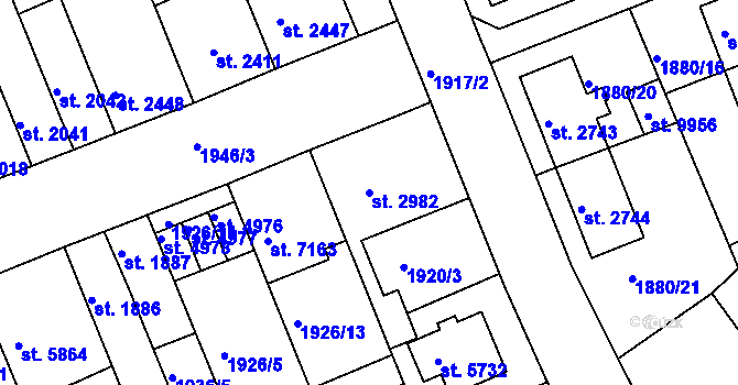 Parcela st. 2982 v KÚ Hodonín, Katastrální mapa