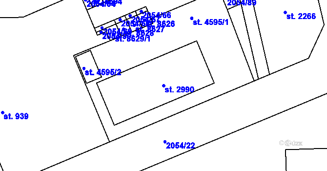 Parcela st. 2990 v KÚ Hodonín, Katastrální mapa