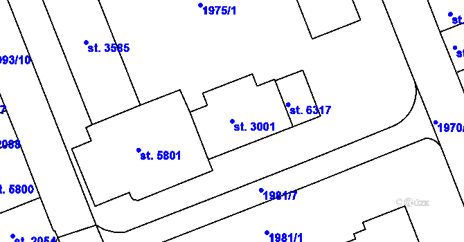 Parcela st. 3001 v KÚ Hodonín, Katastrální mapa