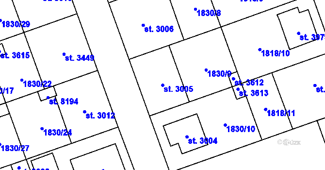 Parcela st. 3005 v KÚ Hodonín, Katastrální mapa