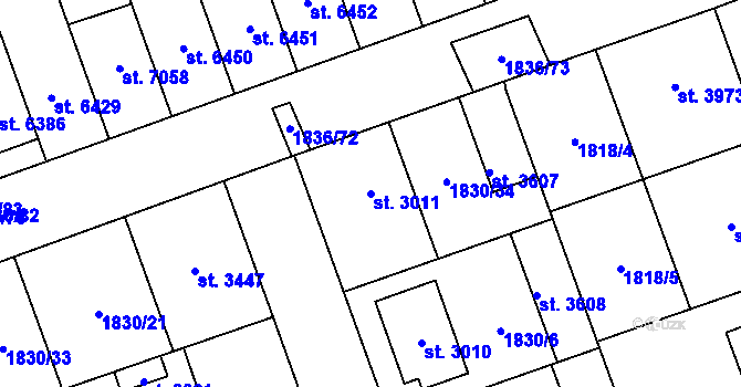 Parcela st. 3011 v KÚ Hodonín, Katastrální mapa