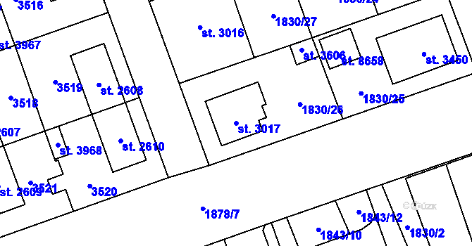Parcela st. 3017 v KÚ Hodonín, Katastrální mapa
