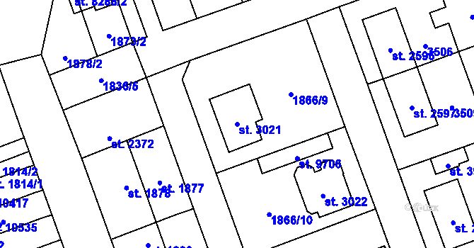 Parcela st. 3021 v KÚ Hodonín, Katastrální mapa