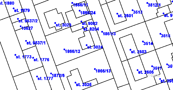 Parcela st. 3024 v KÚ Hodonín, Katastrální mapa