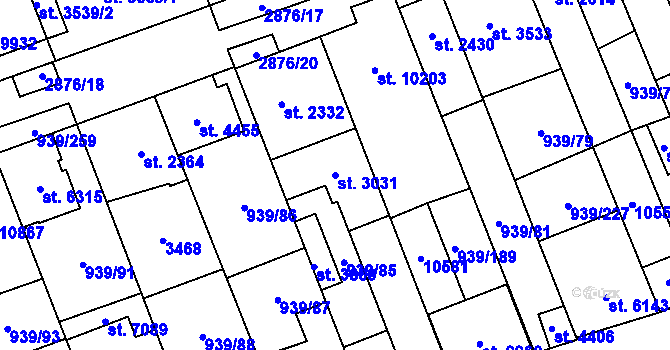Parcela st. 3031 v KÚ Hodonín, Katastrální mapa