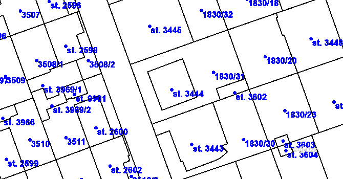 Parcela st. 3444 v KÚ Hodonín, Katastrální mapa