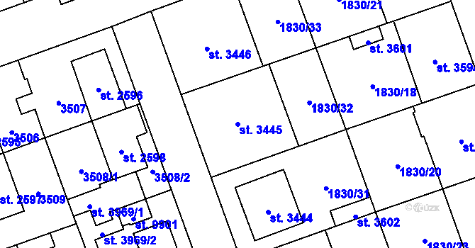 Parcela st. 3445 v KÚ Hodonín, Katastrální mapa