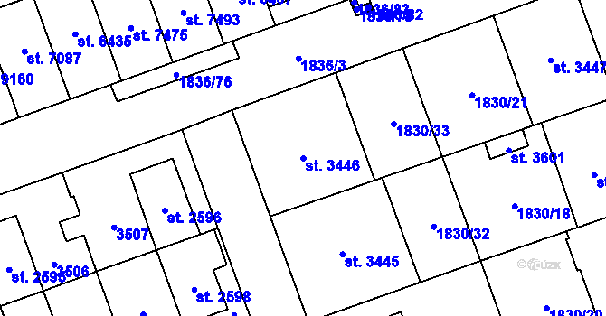 Parcela st. 3446 v KÚ Hodonín, Katastrální mapa