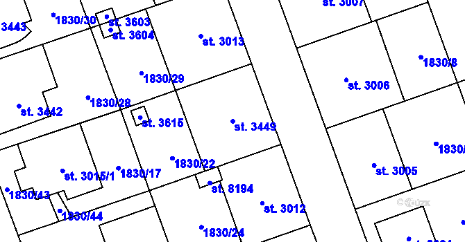 Parcela st. 3449 v KÚ Hodonín, Katastrální mapa
