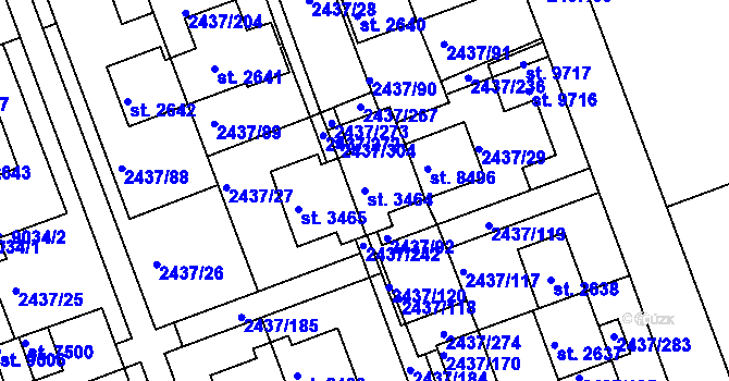 Parcela st. 3464 v KÚ Hodonín, Katastrální mapa