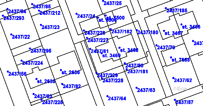 Parcela st. 3469 v KÚ Hodonín, Katastrální mapa