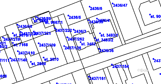 Parcela st. 3482 v KÚ Hodonín, Katastrální mapa