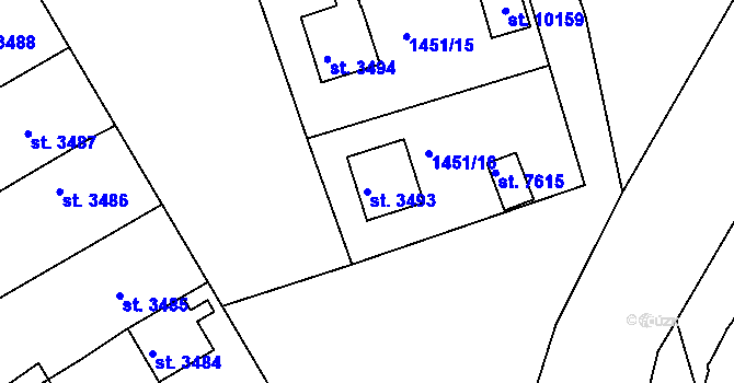 Parcela st. 3493 v KÚ Hodonín, Katastrální mapa