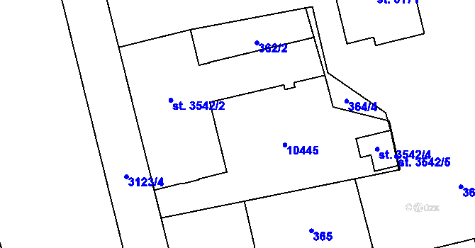 Parcela st. 3542/1 v KÚ Hodonín, Katastrální mapa