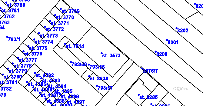Parcela st. 3573 v KÚ Hodonín, Katastrální mapa