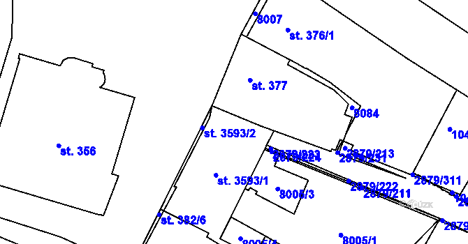 Parcela st. 3593/4 v KÚ Hodonín, Katastrální mapa