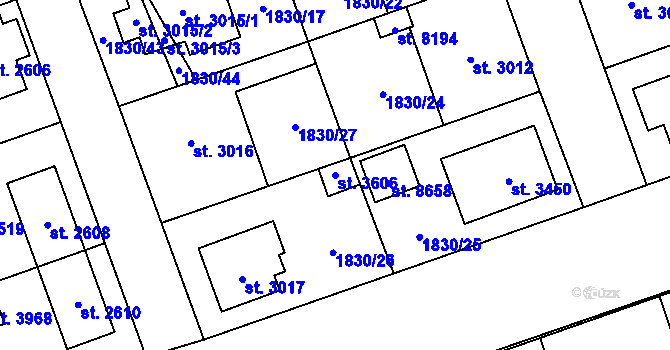 Parcela st. 3606 v KÚ Hodonín, Katastrální mapa
