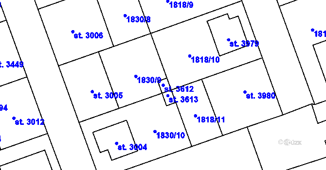Parcela st. 3612 v KÚ Hodonín, Katastrální mapa